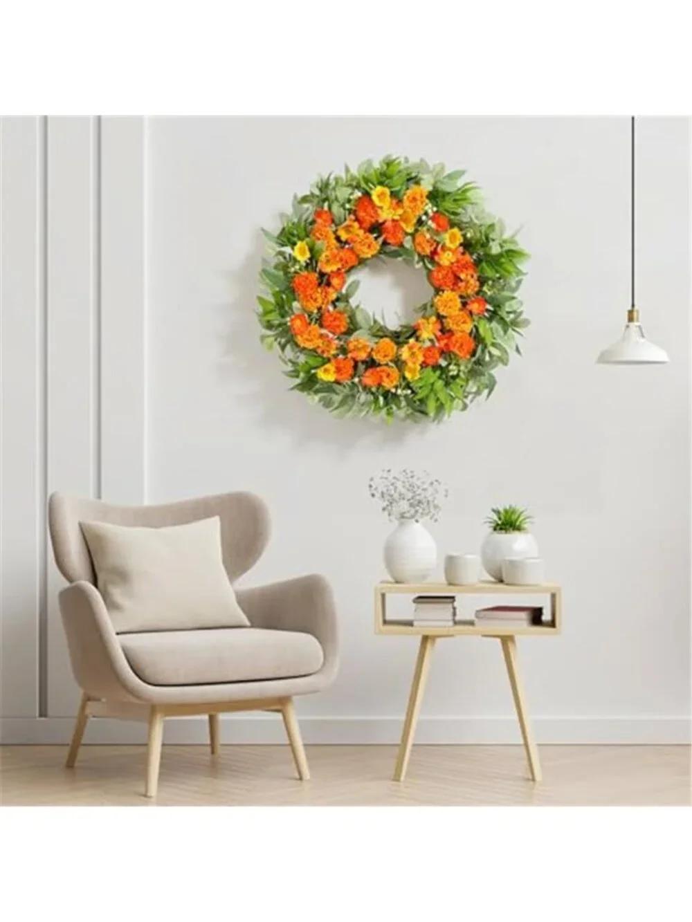 24 Inch Summer Wreaths for Front Door with Carnations Daisies and Eucalyptus